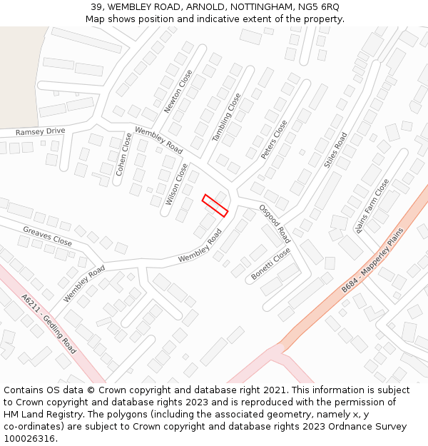 39, WEMBLEY ROAD, ARNOLD, NOTTINGHAM, NG5 6RQ: Location map and indicative extent of plot