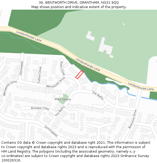 39, WENTWORTH DRIVE, GRANTHAM, NG31 9QQ: Location map and indicative extent of plot