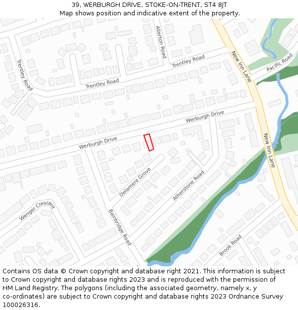 39, WERBURGH DRIVE, STOKE-ON-TRENT, ST4 8JT: Location map and indicative extent of plot