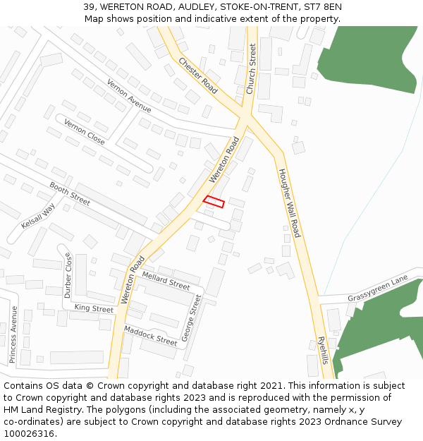 39, WERETON ROAD, AUDLEY, STOKE-ON-TRENT, ST7 8EN: Location map and indicative extent of plot