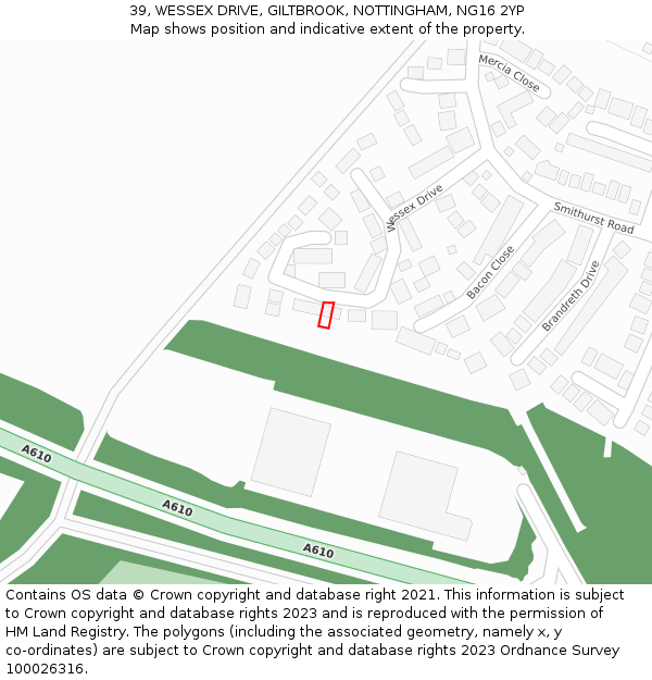 39, WESSEX DRIVE, GILTBROOK, NOTTINGHAM, NG16 2YP: Location map and indicative extent of plot