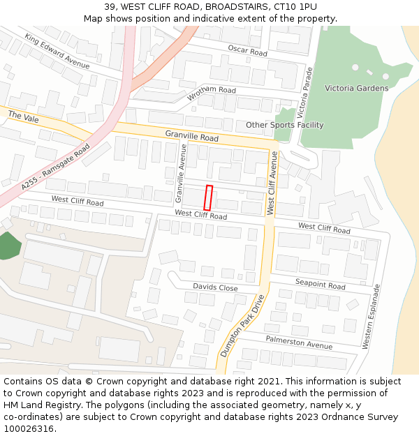 39, WEST CLIFF ROAD, BROADSTAIRS, CT10 1PU: Location map and indicative extent of plot