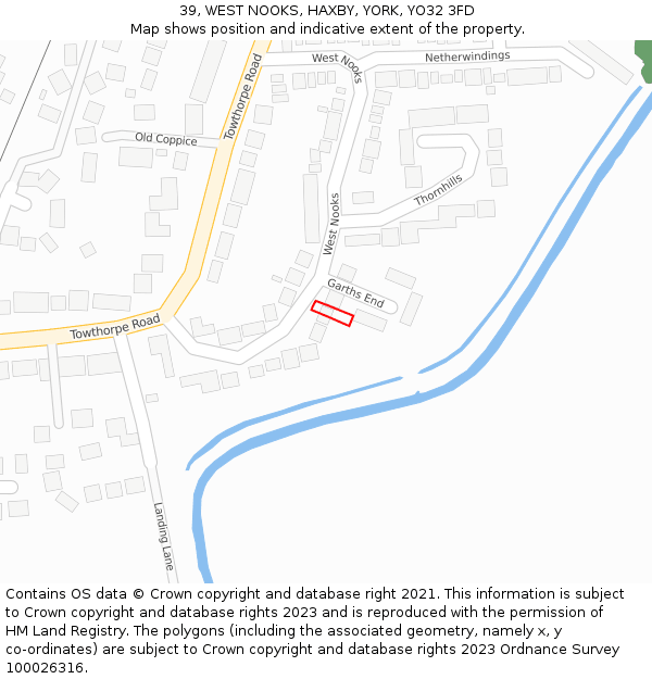 39, WEST NOOKS, HAXBY, YORK, YO32 3FD: Location map and indicative extent of plot