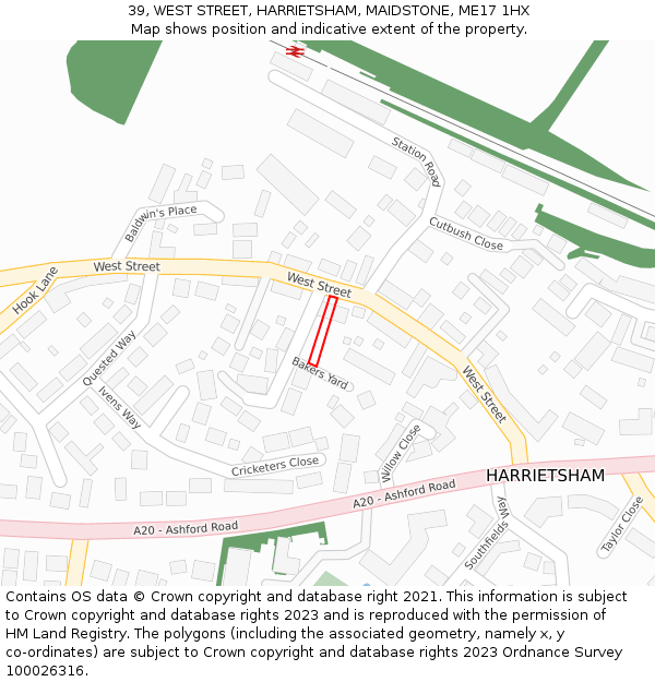 39, WEST STREET, HARRIETSHAM, MAIDSTONE, ME17 1HX: Location map and indicative extent of plot