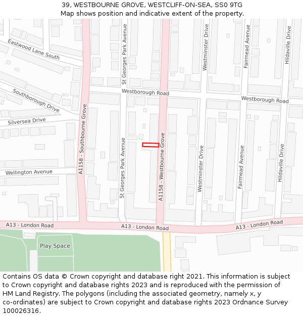 39, WESTBOURNE GROVE, WESTCLIFF-ON-SEA, SS0 9TG: Location map and indicative extent of plot