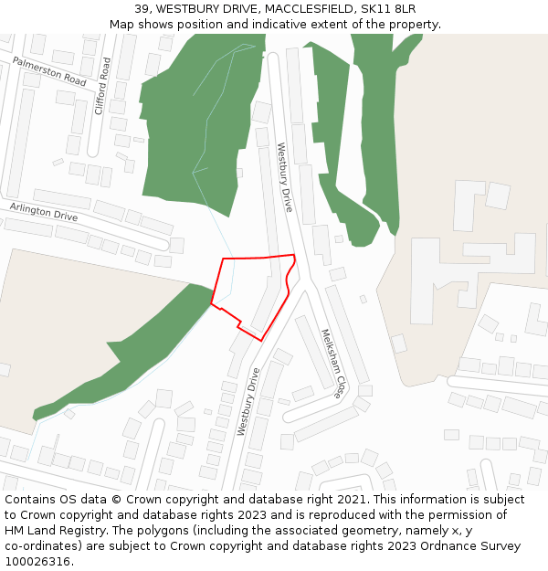 39, WESTBURY DRIVE, MACCLESFIELD, SK11 8LR: Location map and indicative extent of plot