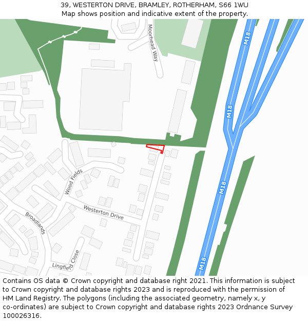 39, WESTERTON DRIVE, BRAMLEY, ROTHERHAM, S66 1WU: Location map and indicative extent of plot