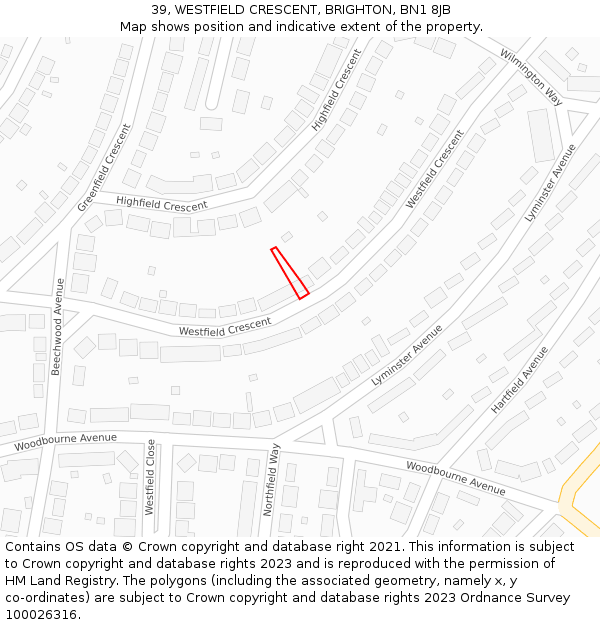 39, WESTFIELD CRESCENT, BRIGHTON, BN1 8JB: Location map and indicative extent of plot