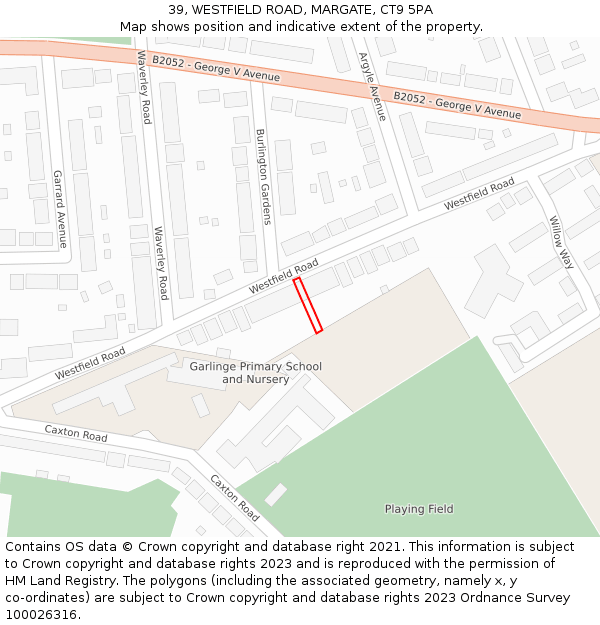 39, WESTFIELD ROAD, MARGATE, CT9 5PA: Location map and indicative extent of plot