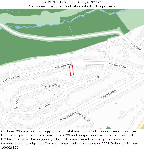 39, WESTWARD RISE, BARRY, CF62 6PN: Location map and indicative extent of plot