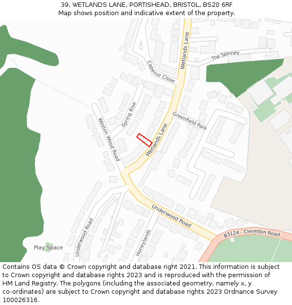 39, WETLANDS LANE, PORTISHEAD, BRISTOL, BS20 6RF: Location map and indicative extent of plot