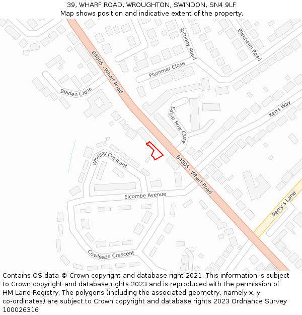 39, WHARF ROAD, WROUGHTON, SWINDON, SN4 9LF: Location map and indicative extent of plot