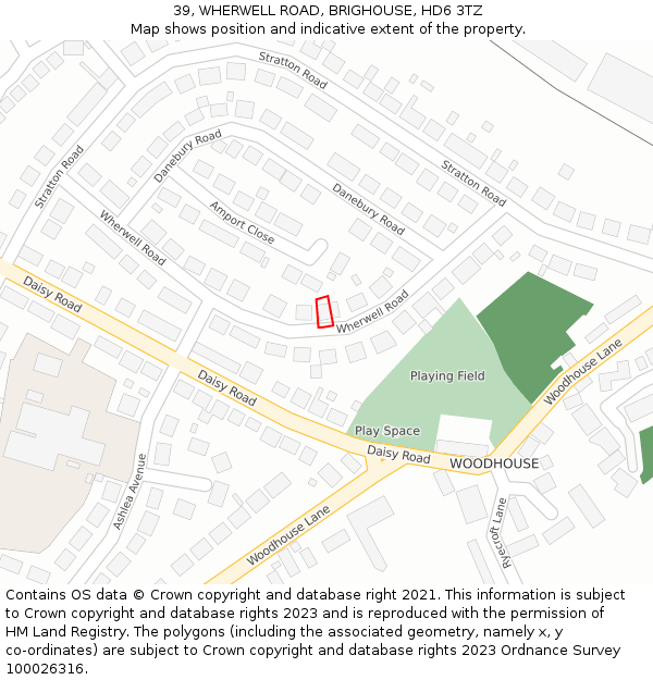 39, WHERWELL ROAD, BRIGHOUSE, HD6 3TZ: Location map and indicative extent of plot