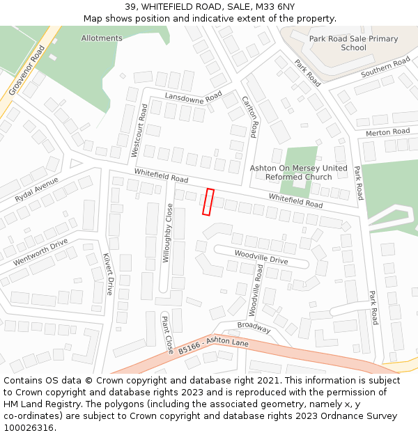 39, WHITEFIELD ROAD, SALE, M33 6NY: Location map and indicative extent of plot