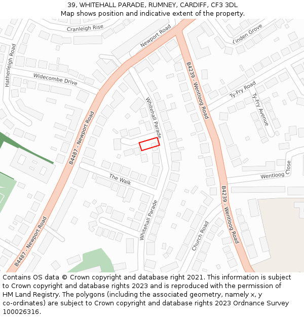 39, WHITEHALL PARADE, RUMNEY, CARDIFF, CF3 3DL: Location map and indicative extent of plot