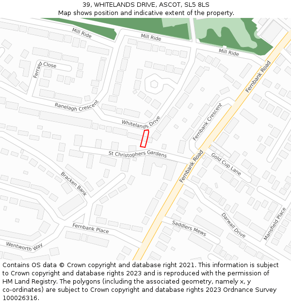 39, WHITELANDS DRIVE, ASCOT, SL5 8LS: Location map and indicative extent of plot
