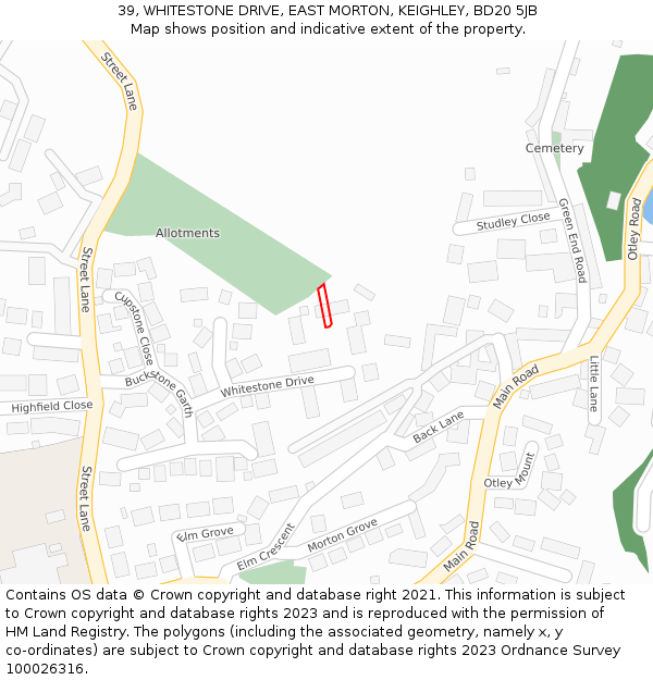 39, WHITESTONE DRIVE, EAST MORTON, KEIGHLEY, BD20 5JB: Location map and indicative extent of plot