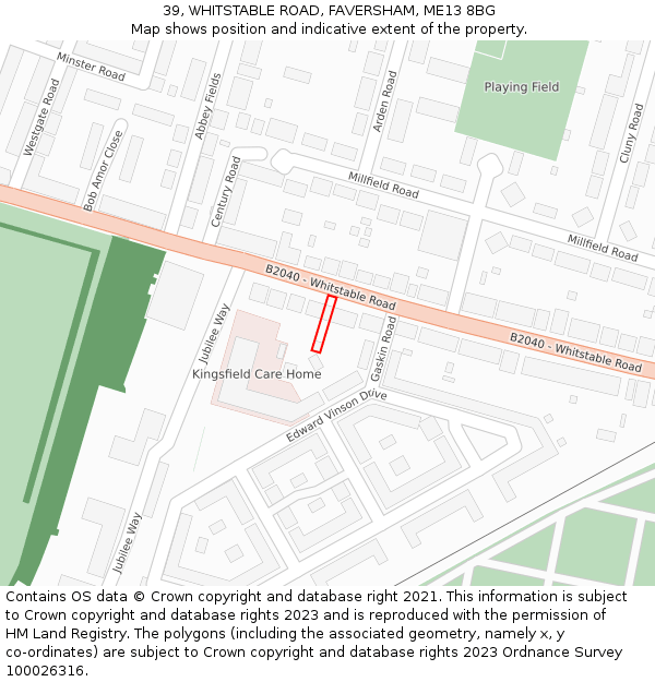 39, WHITSTABLE ROAD, FAVERSHAM, ME13 8BG: Location map and indicative extent of plot