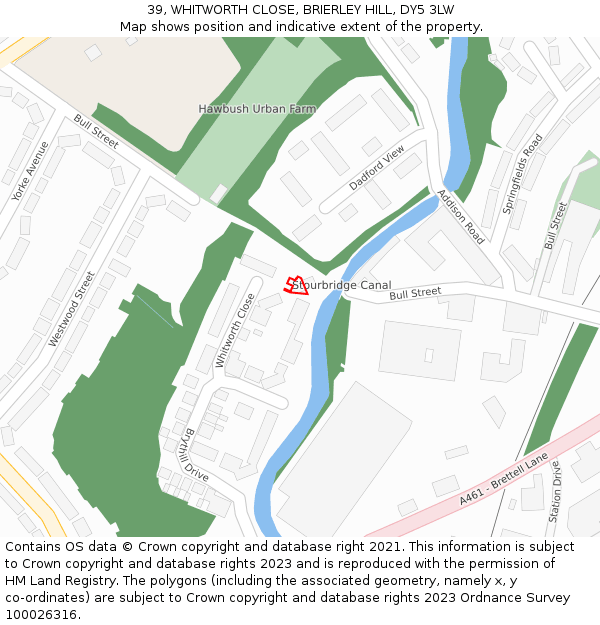 39, WHITWORTH CLOSE, BRIERLEY HILL, DY5 3LW: Location map and indicative extent of plot