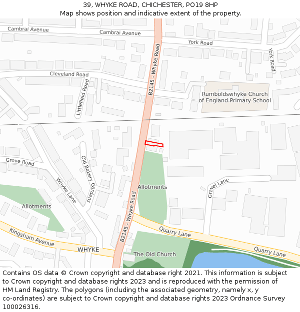 39, WHYKE ROAD, CHICHESTER, PO19 8HP: Location map and indicative extent of plot