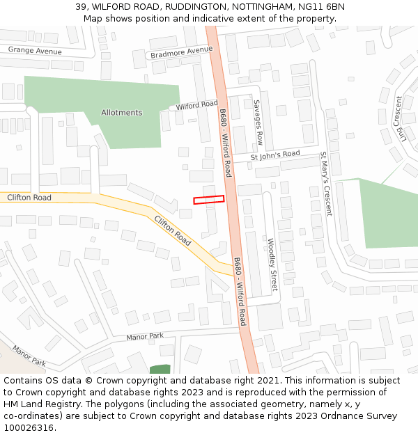 39, WILFORD ROAD, RUDDINGTON, NOTTINGHAM, NG11 6BN: Location map and indicative extent of plot