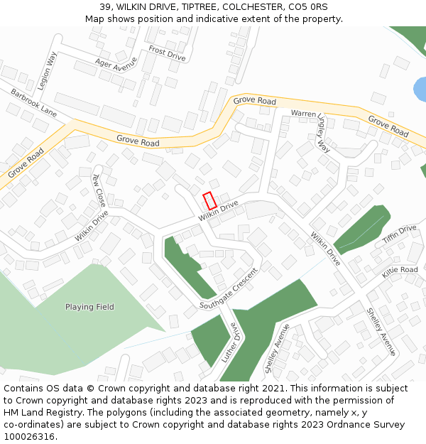 39, WILKIN DRIVE, TIPTREE, COLCHESTER, CO5 0RS: Location map and indicative extent of plot