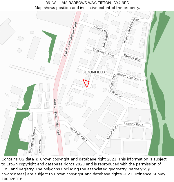 39, WILLIAM BARROWS WAY, TIPTON, DY4 9ED: Location map and indicative extent of plot