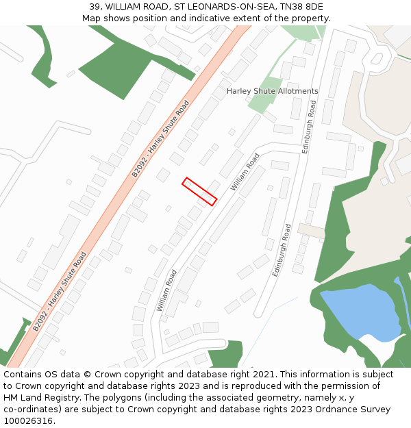 39, WILLIAM ROAD, ST LEONARDS-ON-SEA, TN38 8DE: Location map and indicative extent of plot