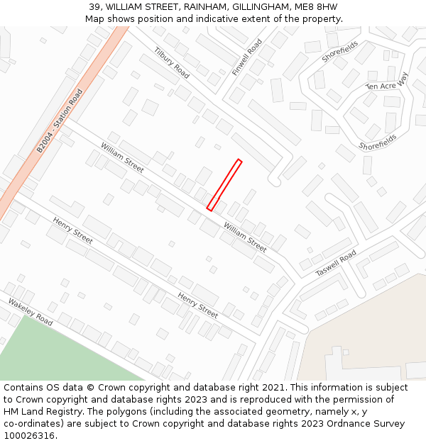 39, WILLIAM STREET, RAINHAM, GILLINGHAM, ME8 8HW: Location map and indicative extent of plot