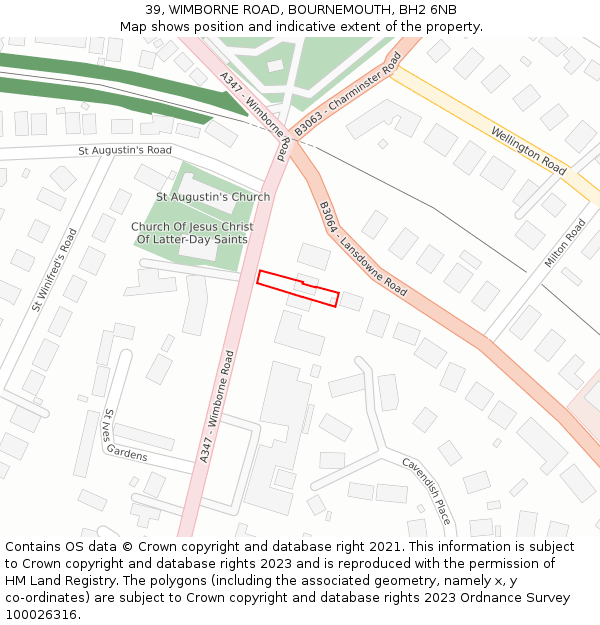 39, WIMBORNE ROAD, BOURNEMOUTH, BH2 6NB: Location map and indicative extent of plot