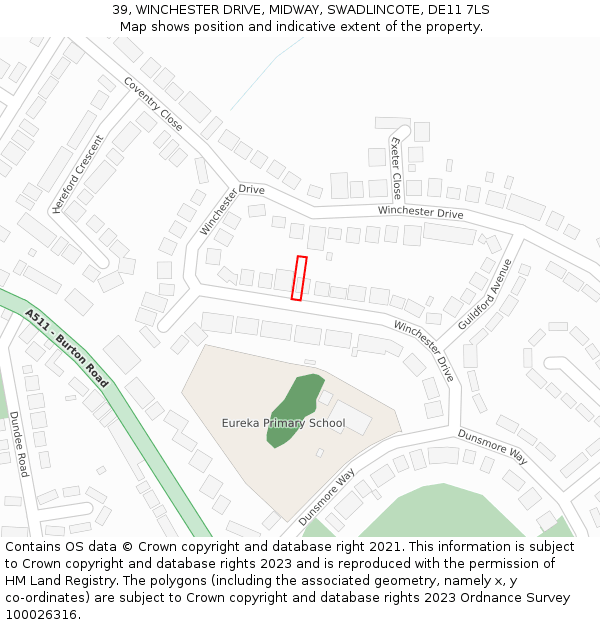 39, WINCHESTER DRIVE, MIDWAY, SWADLINCOTE, DE11 7LS: Location map and indicative extent of plot