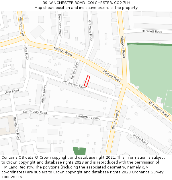 39, WINCHESTER ROAD, COLCHESTER, CO2 7LH: Location map and indicative extent of plot