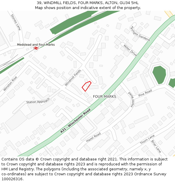 39, WINDMILL FIELDS, FOUR MARKS, ALTON, GU34 5HL: Location map and indicative extent of plot