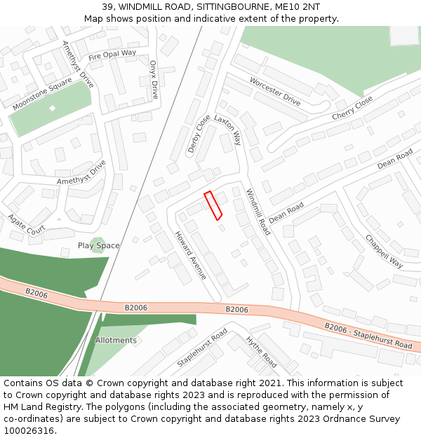 39, WINDMILL ROAD, SITTINGBOURNE, ME10 2NT: Location map and indicative extent of plot