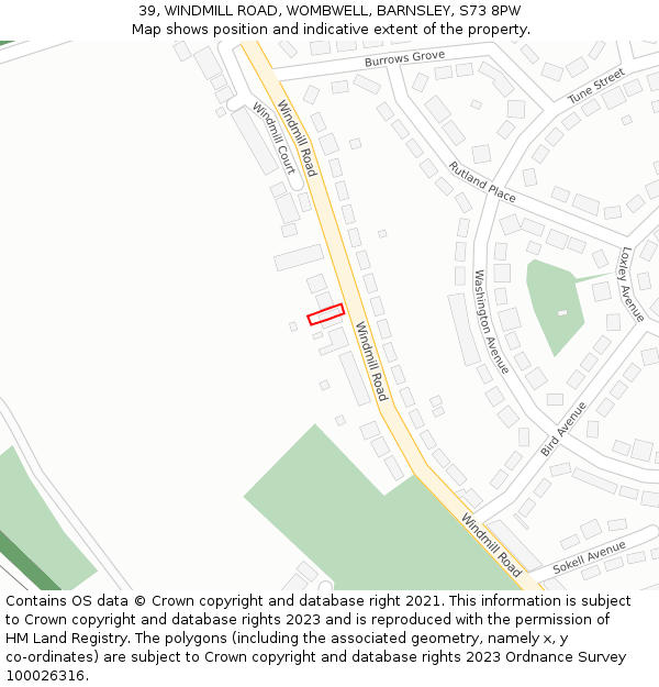 39, WINDMILL ROAD, WOMBWELL, BARNSLEY, S73 8PW: Location map and indicative extent of plot