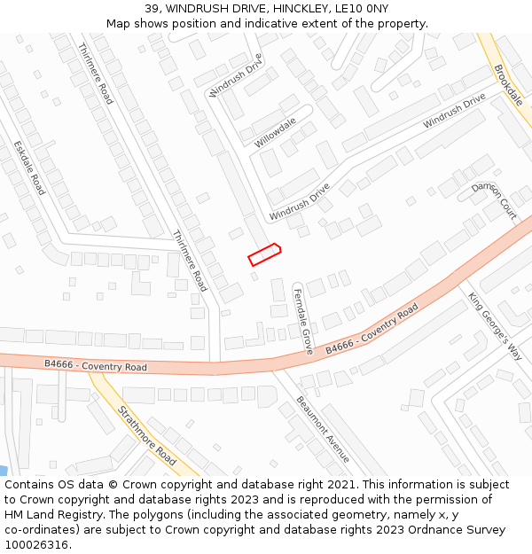 39, WINDRUSH DRIVE, HINCKLEY, LE10 0NY: Location map and indicative extent of plot