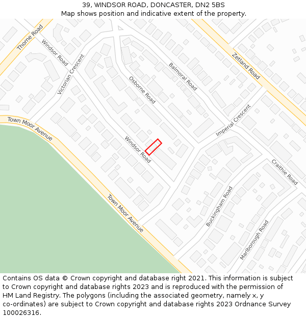 39, WINDSOR ROAD, DONCASTER, DN2 5BS: Location map and indicative extent of plot