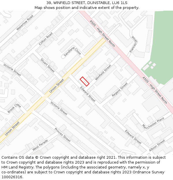 39, WINFIELD STREET, DUNSTABLE, LU6 1LS: Location map and indicative extent of plot