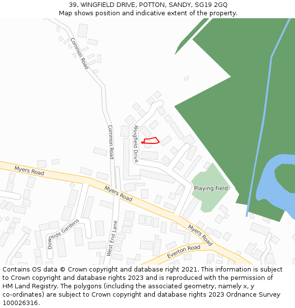 39, WINGFIELD DRIVE, POTTON, SANDY, SG19 2GQ: Location map and indicative extent of plot