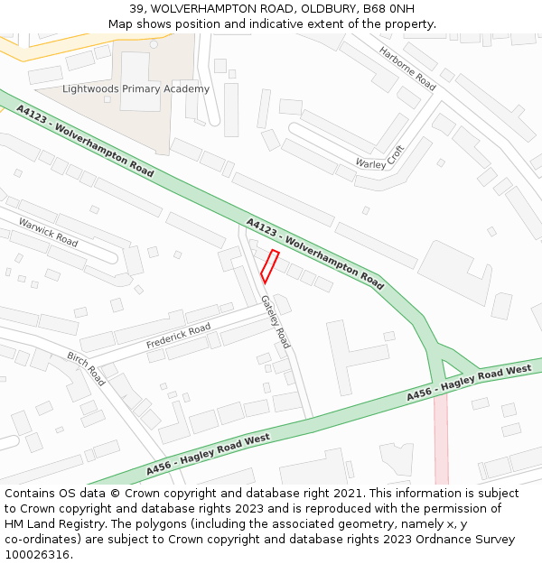 39, WOLVERHAMPTON ROAD, OLDBURY, B68 0NH: Location map and indicative extent of plot