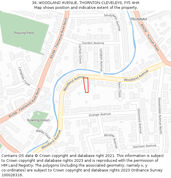 39, WOODLAND AVENUE, THORNTON-CLEVELEYS, FY5 4HA: Location map and indicative extent of plot