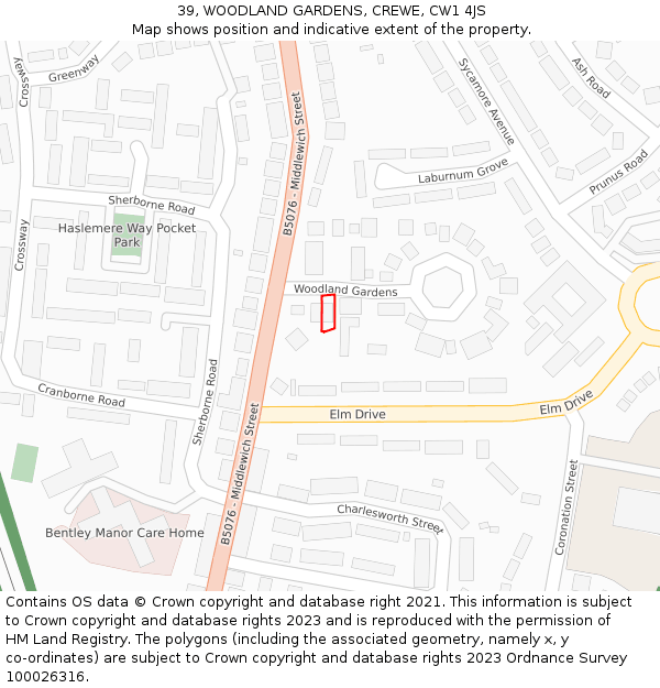 39, WOODLAND GARDENS, CREWE, CW1 4JS: Location map and indicative extent of plot