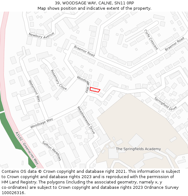 39, WOODSAGE WAY, CALNE, SN11 0RP: Location map and indicative extent of plot