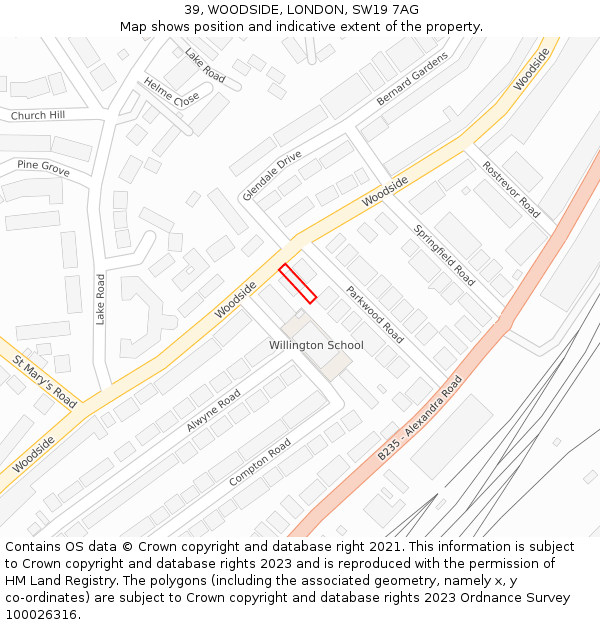 39, WOODSIDE, LONDON, SW19 7AG: Location map and indicative extent of plot