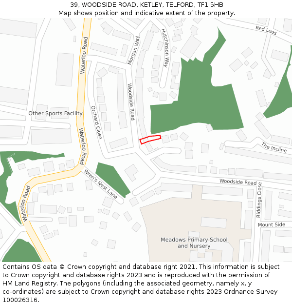 39, WOODSIDE ROAD, KETLEY, TELFORD, TF1 5HB: Location map and indicative extent of plot