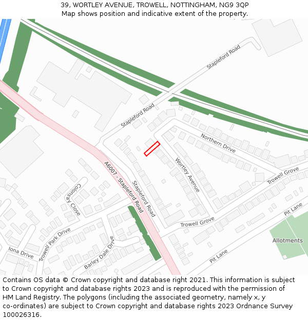 39, WORTLEY AVENUE, TROWELL, NOTTINGHAM, NG9 3QP: Location map and indicative extent of plot