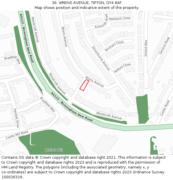 39, WRENS AVENUE, TIPTON, DY4 8AF: Location map and indicative extent of plot