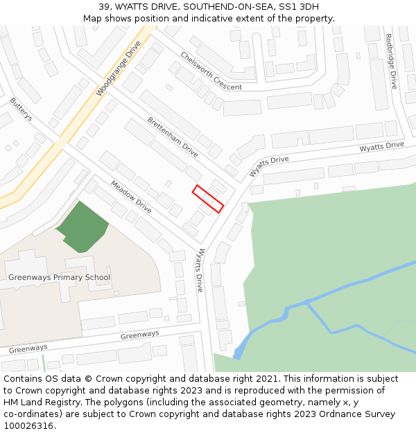 39, WYATTS DRIVE, SOUTHEND-ON-SEA, SS1 3DH: Location map and indicative extent of plot