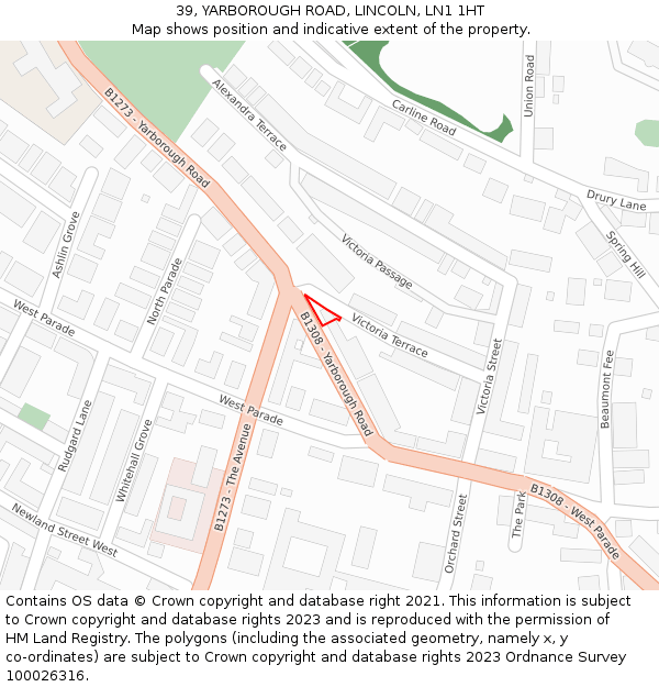 39, YARBOROUGH ROAD, LINCOLN, LN1 1HT: Location map and indicative extent of plot