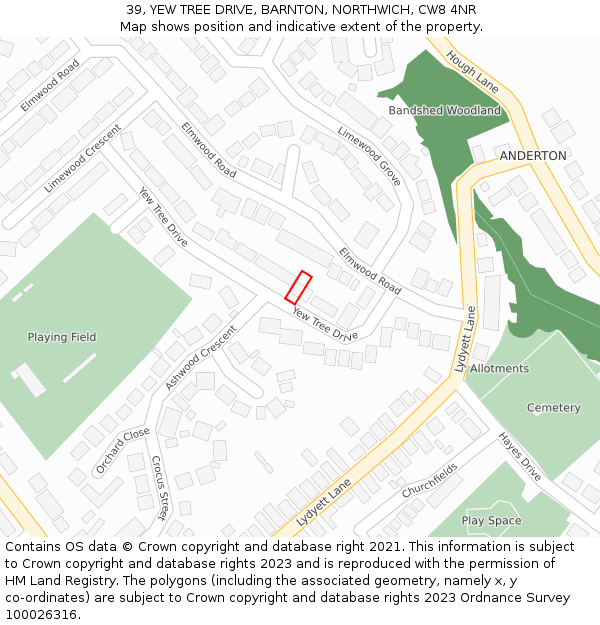 39, YEW TREE DRIVE, BARNTON, NORTHWICH, CW8 4NR: Location map and indicative extent of plot